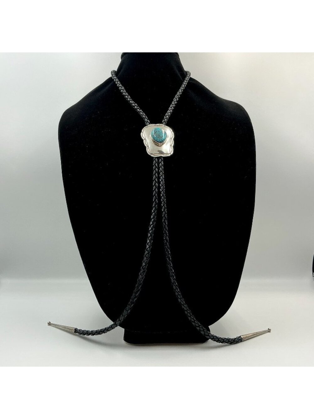 Bolo Tie Turquoise Native American Signed 23”